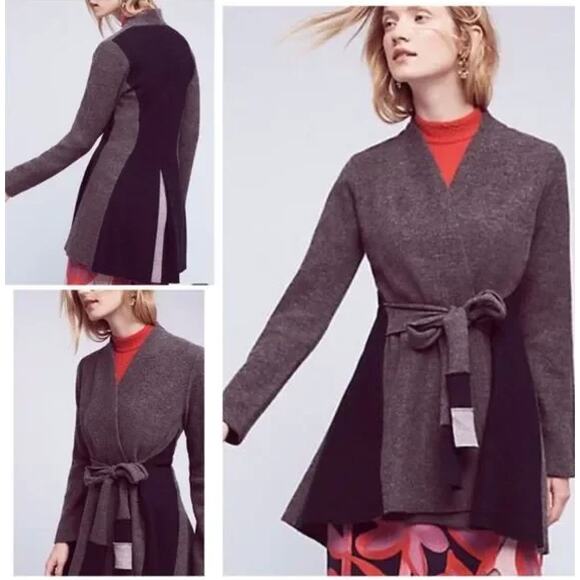 Anthropologie S grey navy wool tie front cardigan - Picture 6 of 6